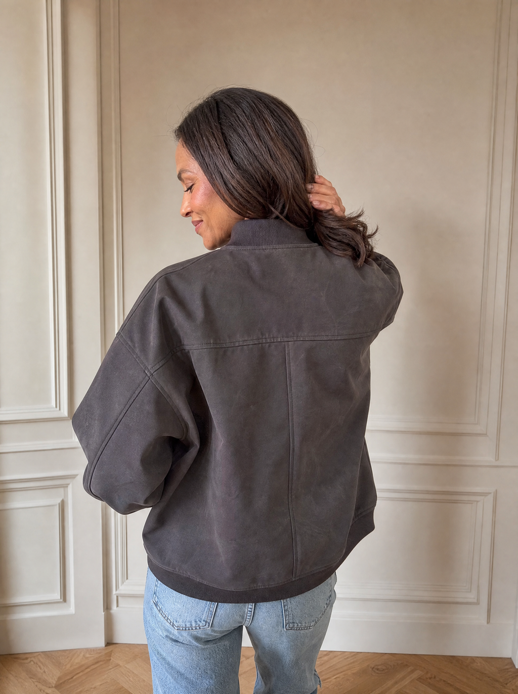 Zip Up Dropped Shoulder Jacket - back