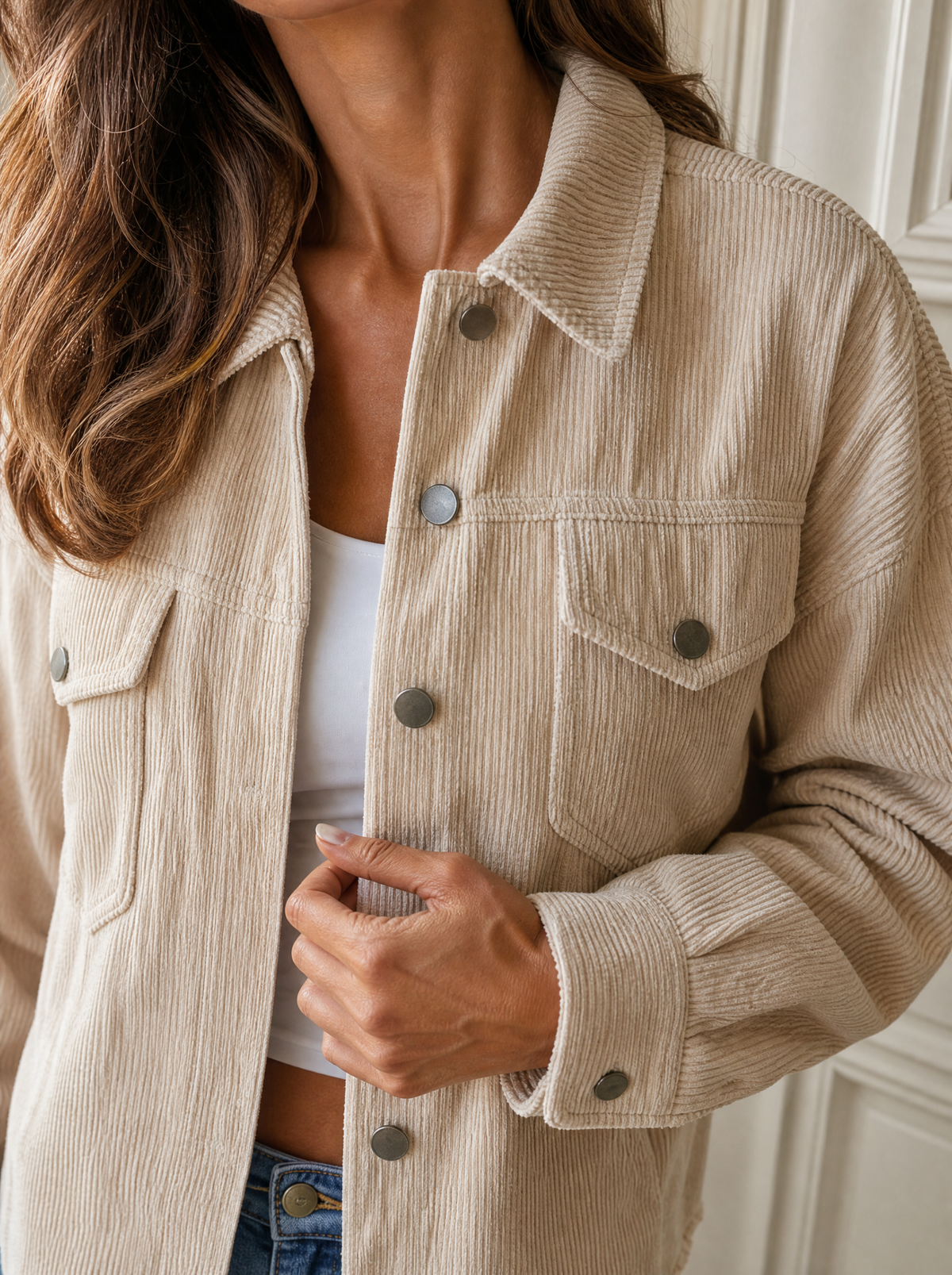 Corduroy Button-Down Shacket - detail