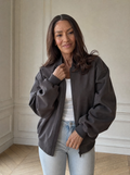 Zip Up Dropped Shoulder Jacket - front