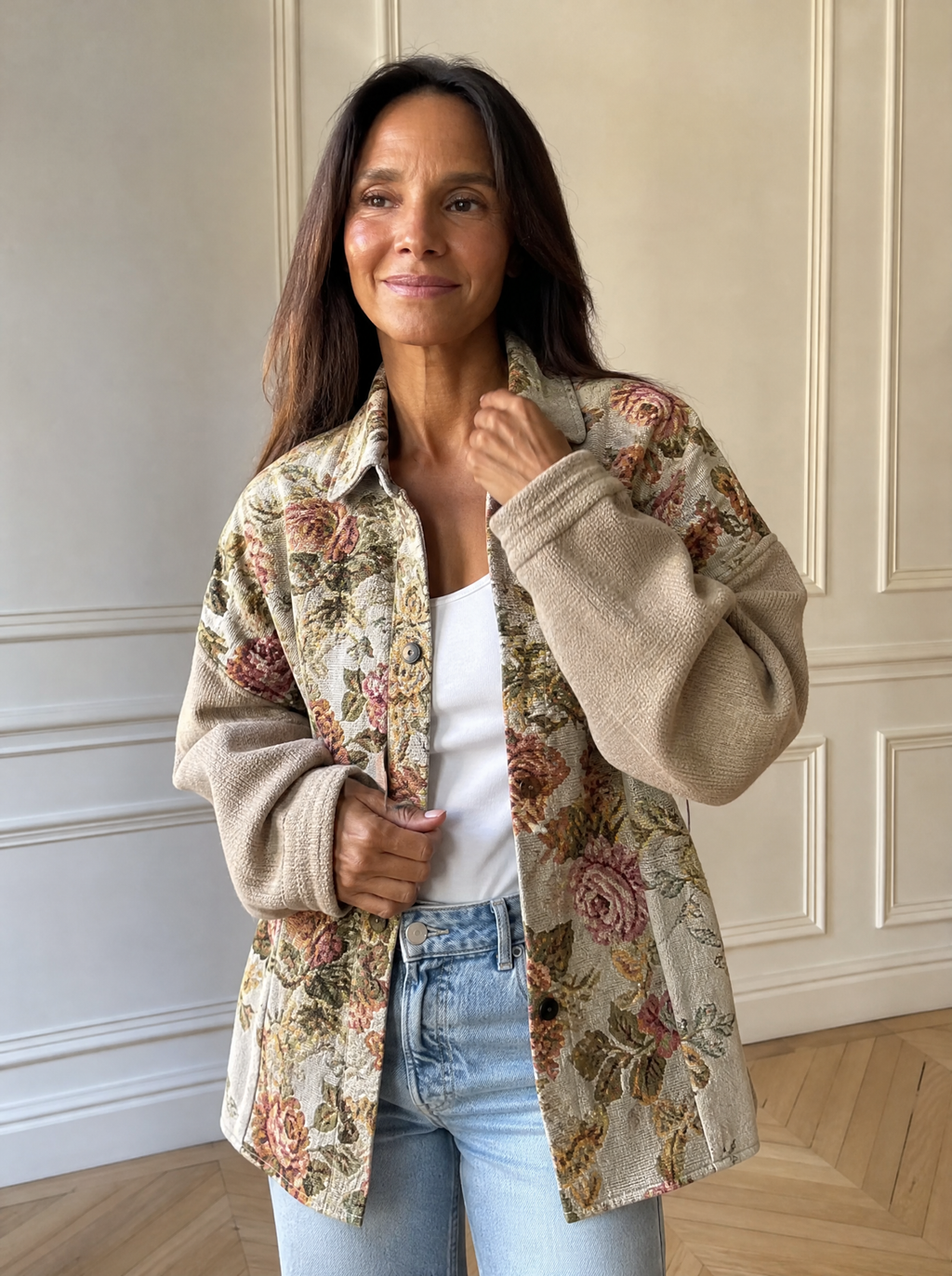 Floral Button Up Long Sleeve Shacket - front
