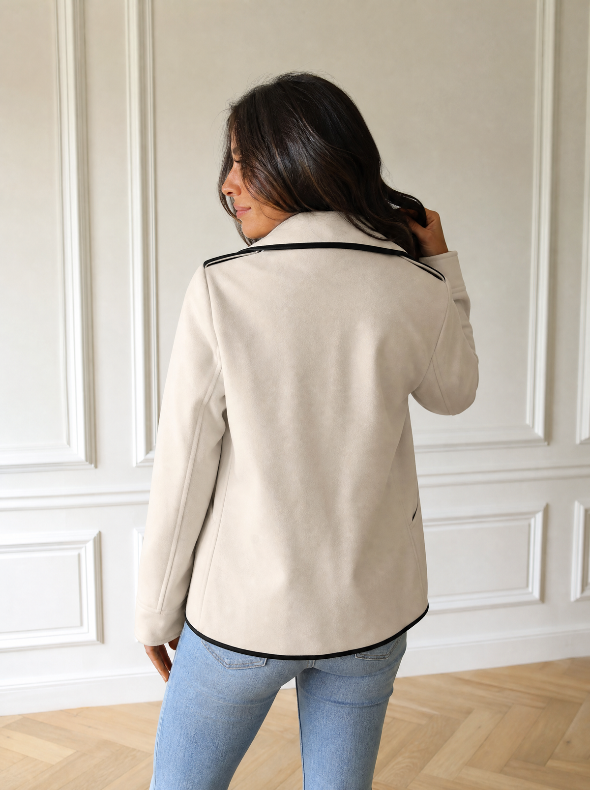 Contrast Trim Double-Breasted Jacket - back