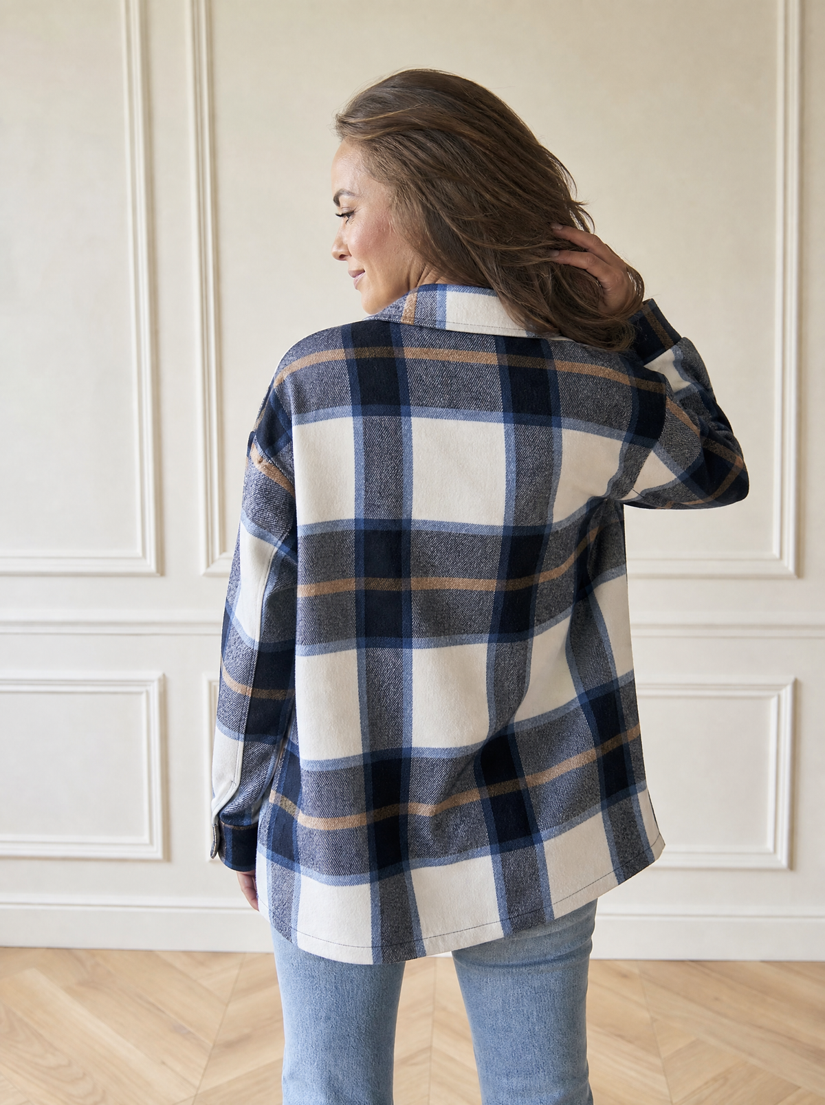 Plaid Button-Up Long Sleeve Shacket - back