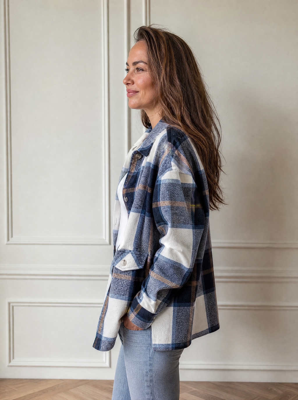 Plaid Button-Up Long Sleeve Shacket - side