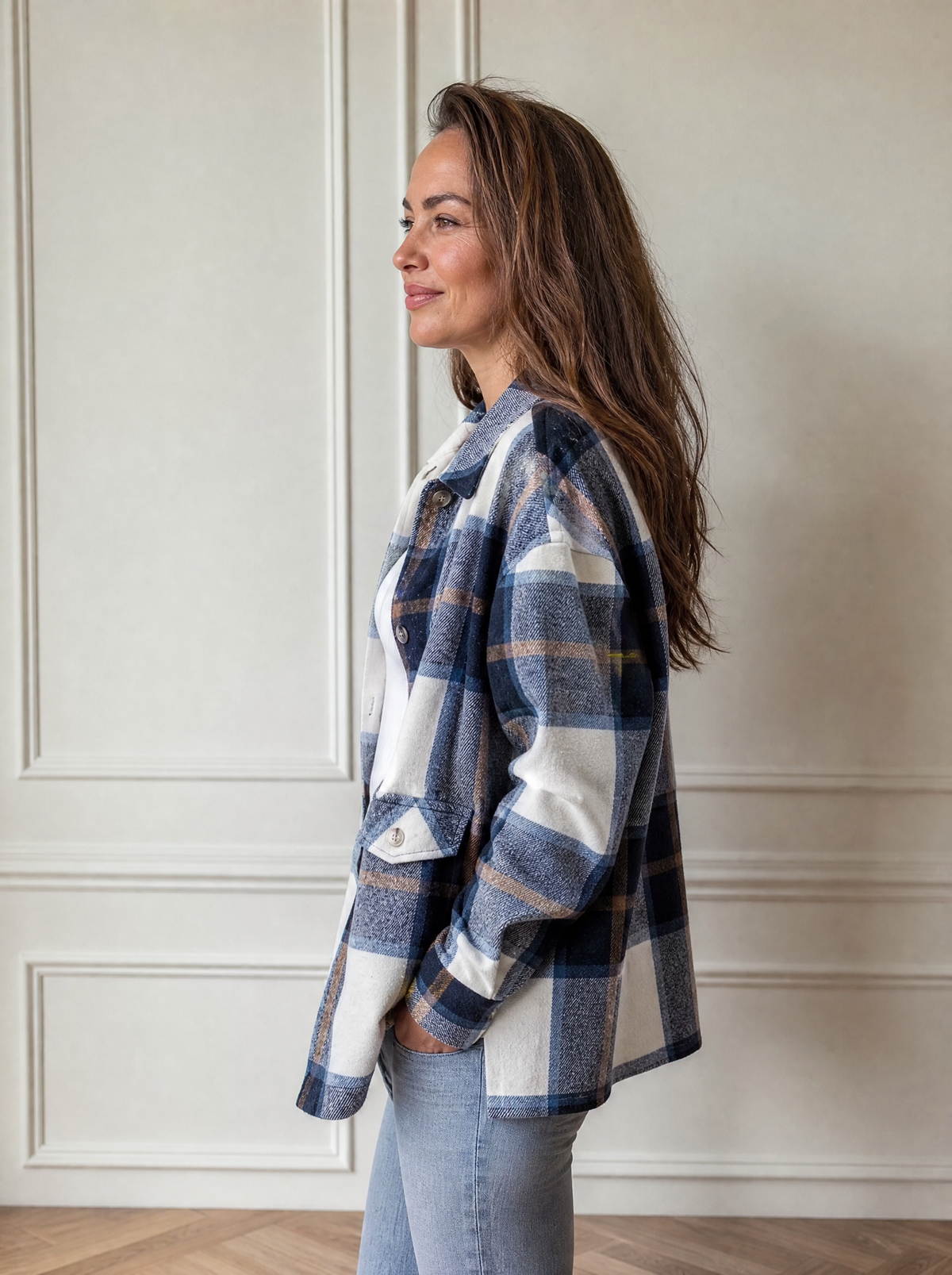 Plaid Button-Up Long Sleeve Shacket - side