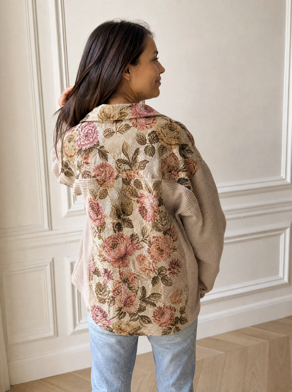 Floral Button Up Long Sleeve Shacket - back
