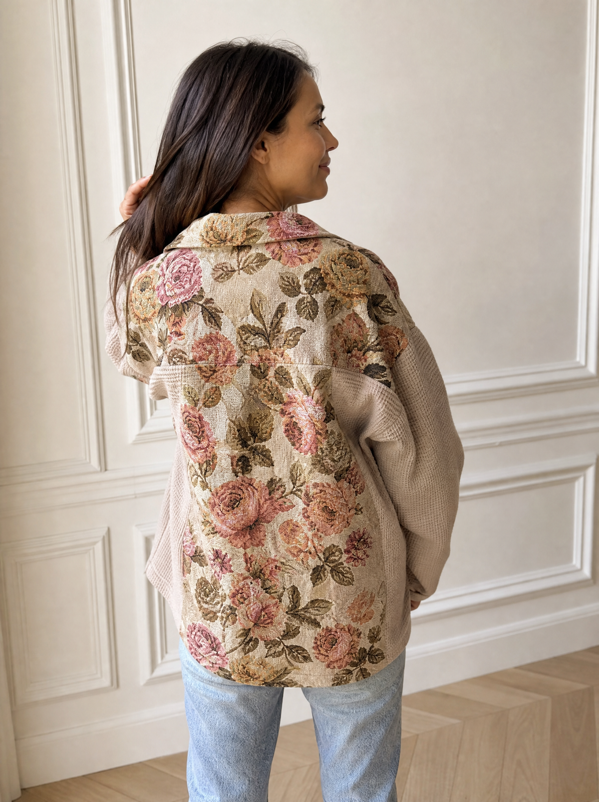 Floral Button Up Long Sleeve Shacket - back
