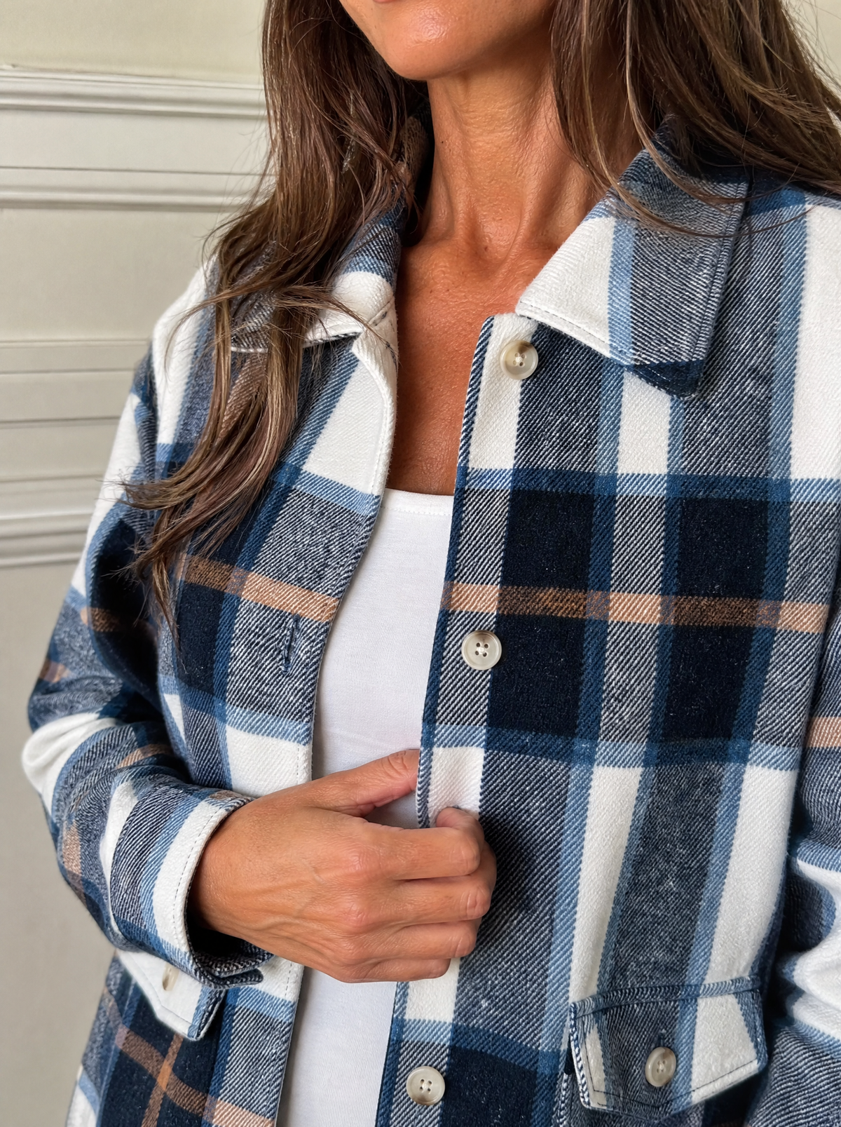 Plaid Button-Up Long Sleeve Shacket - detail