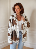 Cow Print Plush Hooded Outerwear - front