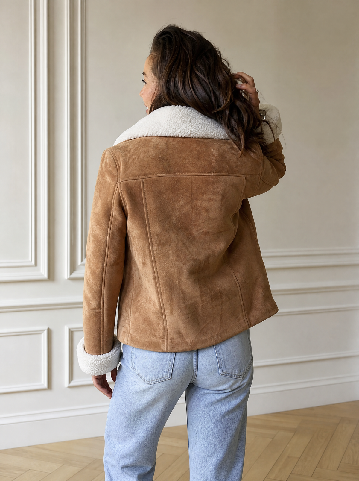 Sherpa-Lined Button Up Jacket - back