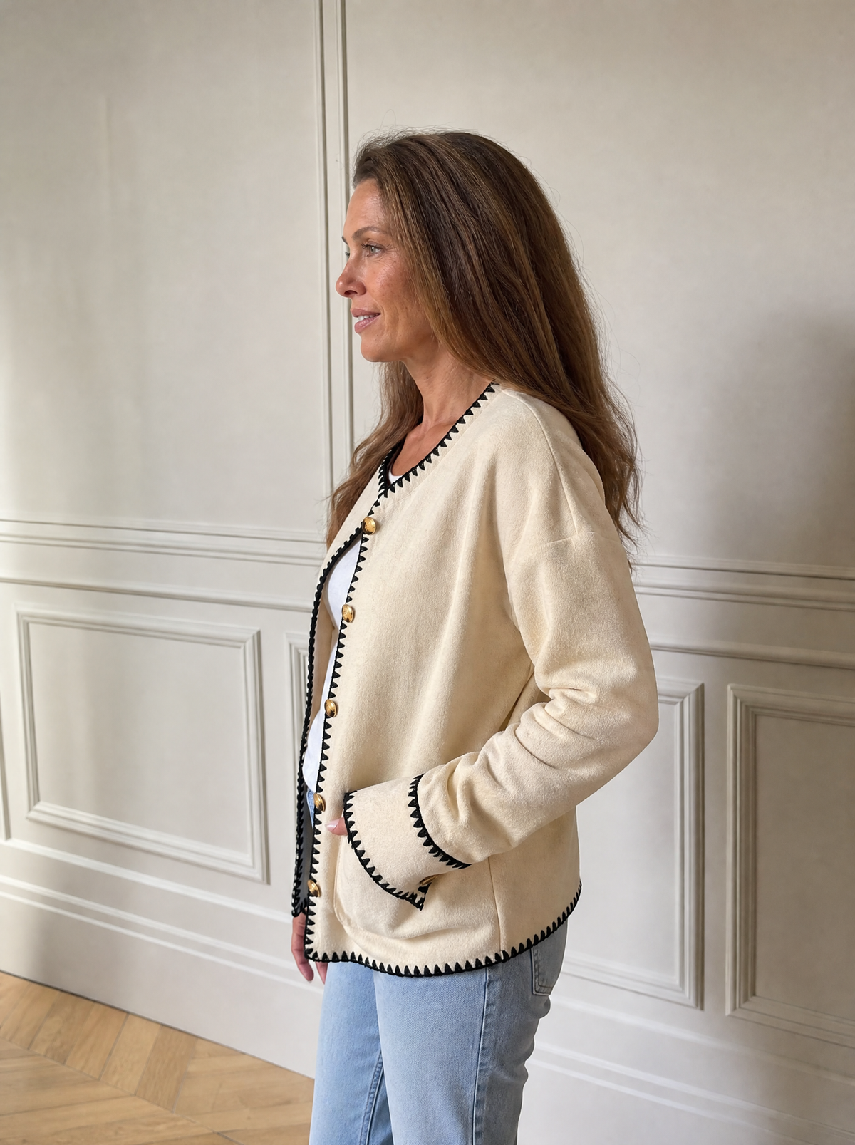 Contrast Trim Button Up Jacket - side