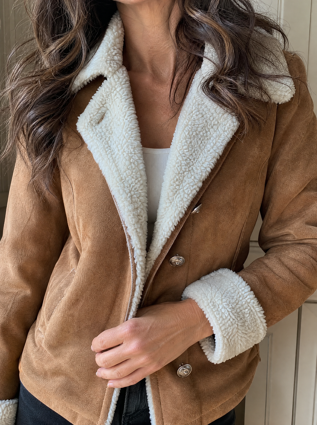 Sherpa-Lined Button Up Jacket - detail