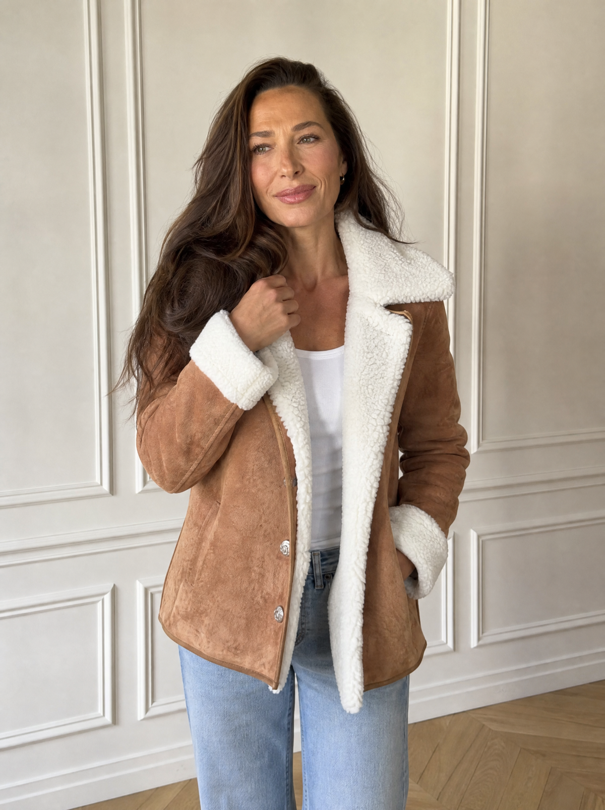 Sherpa-Lined Button Up Jacket - front