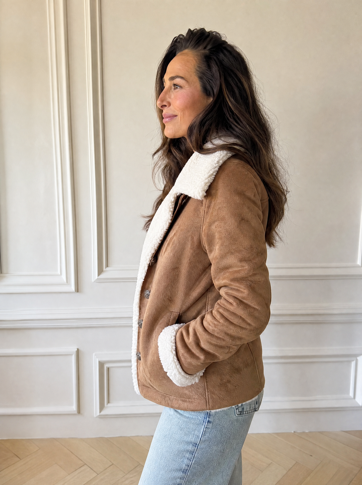 Sherpa-Lined Button Up Jacket - side