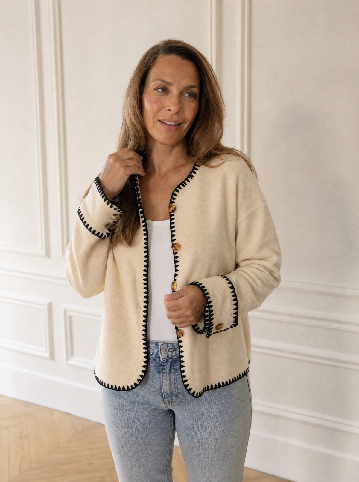 Contrast Trim Button Up Jacket - front