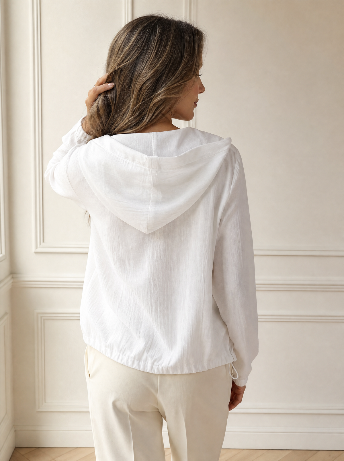 Button Detail Long Sleeve Hooded Blouse - back