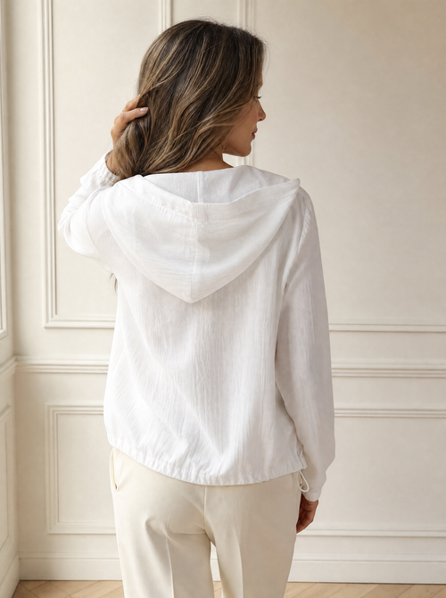 Button Detail Long Sleeve Hooded Blouse - back