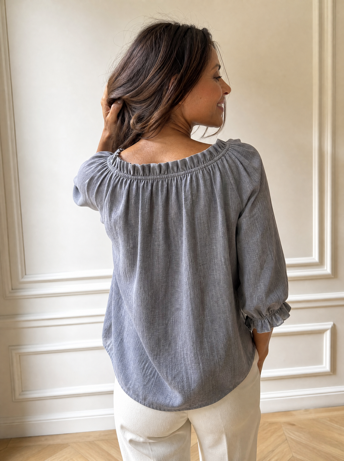 Frill Tie Neck 3/4 Sleeve Blouse - back