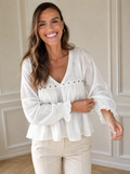 Floral V-Neck Flounce Sleeve Peplum Blouse - front