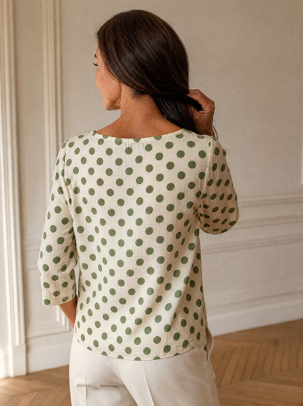 Full Size Square Neck Polka Dot Blouse Plus Size - back