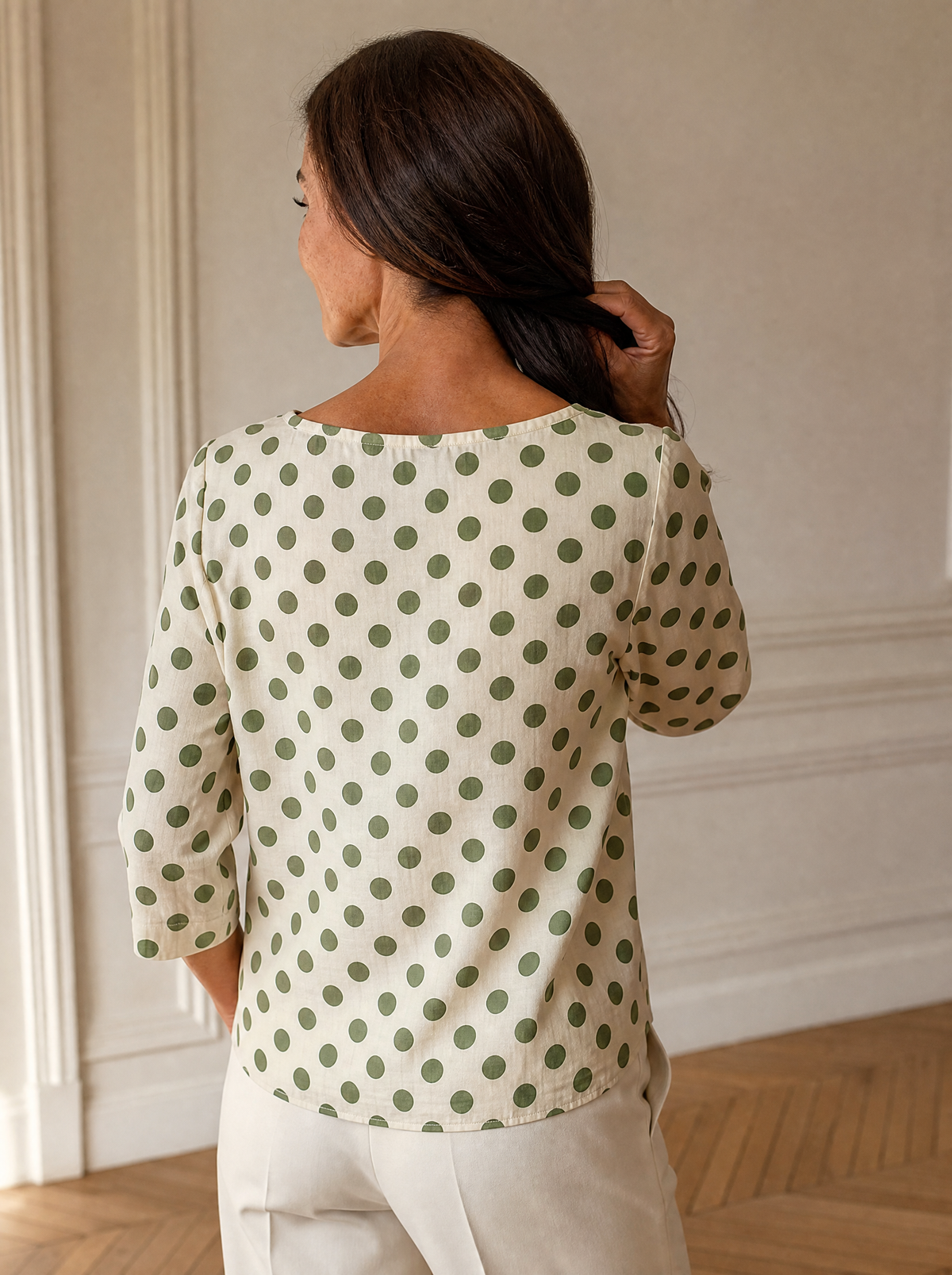 Full Size Square Neck Polka Dot Blouse Plus Size - back