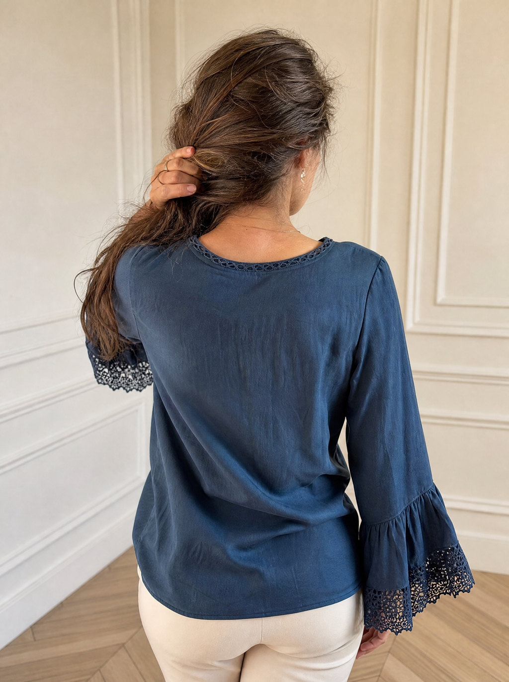 Full Size Tie Neck Flounce Sleeve Blouse Plus Size - back
