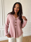 Full Size Casual Half-Button Blouse with Frayed Hem Detail Plus Size - front