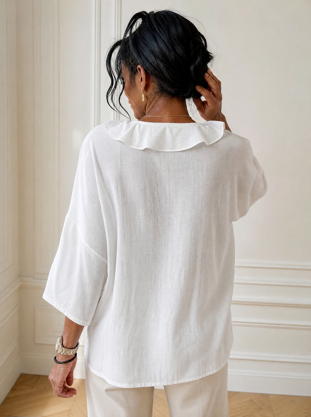 Full Size Ruffle V-Neck 3/4 Sleeve Blouse Plus Size - back
