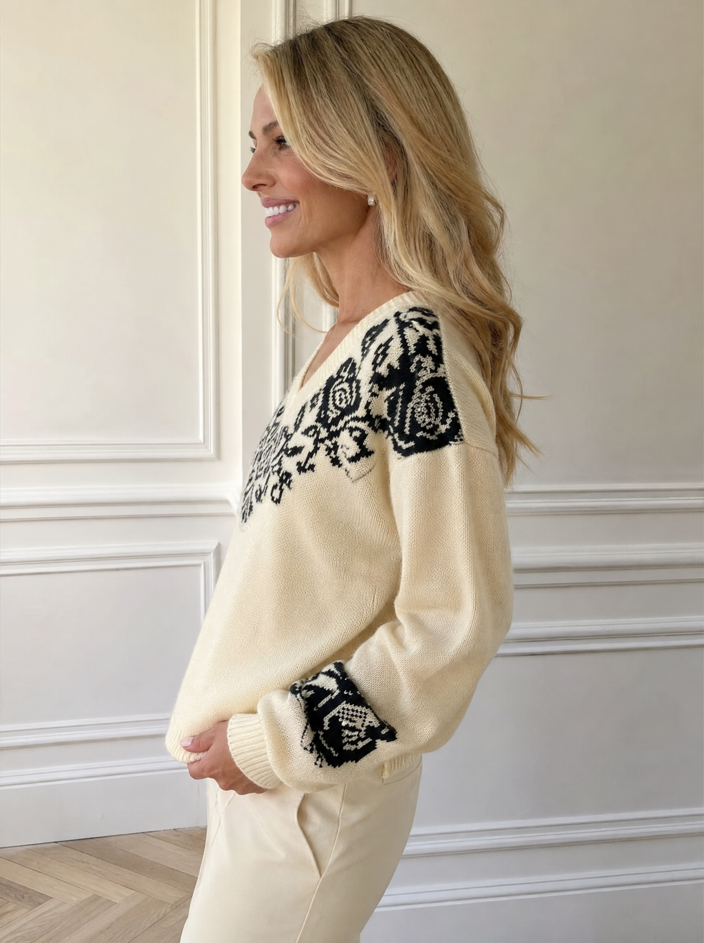 Floral Dropped Shoulder Sweater - side