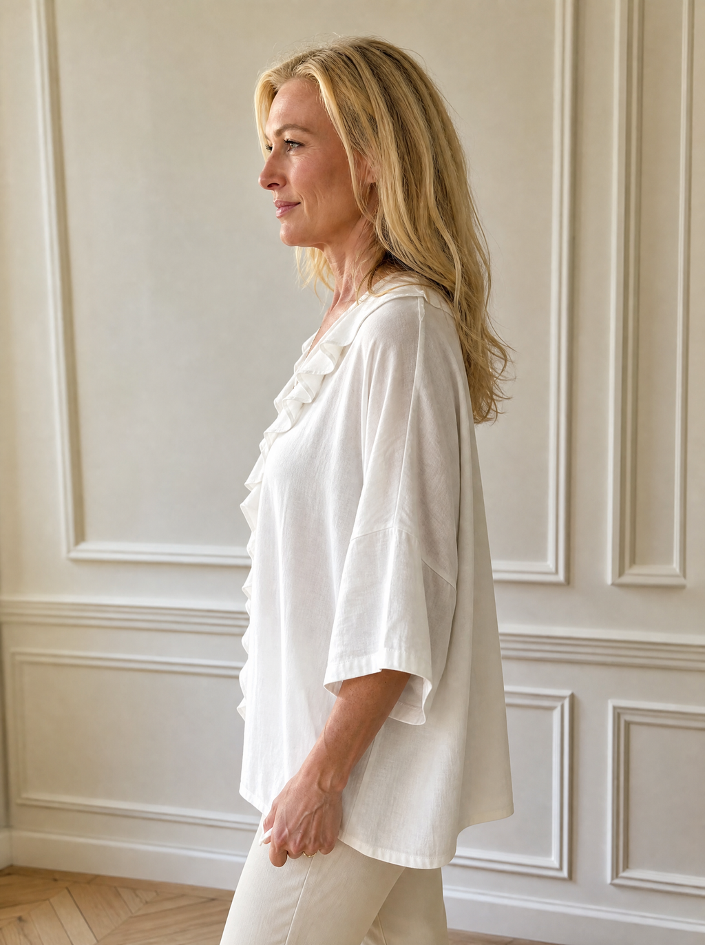 Full Size Ruffled V-Neck 3/4 Sleeve Blouse Plus Size - side