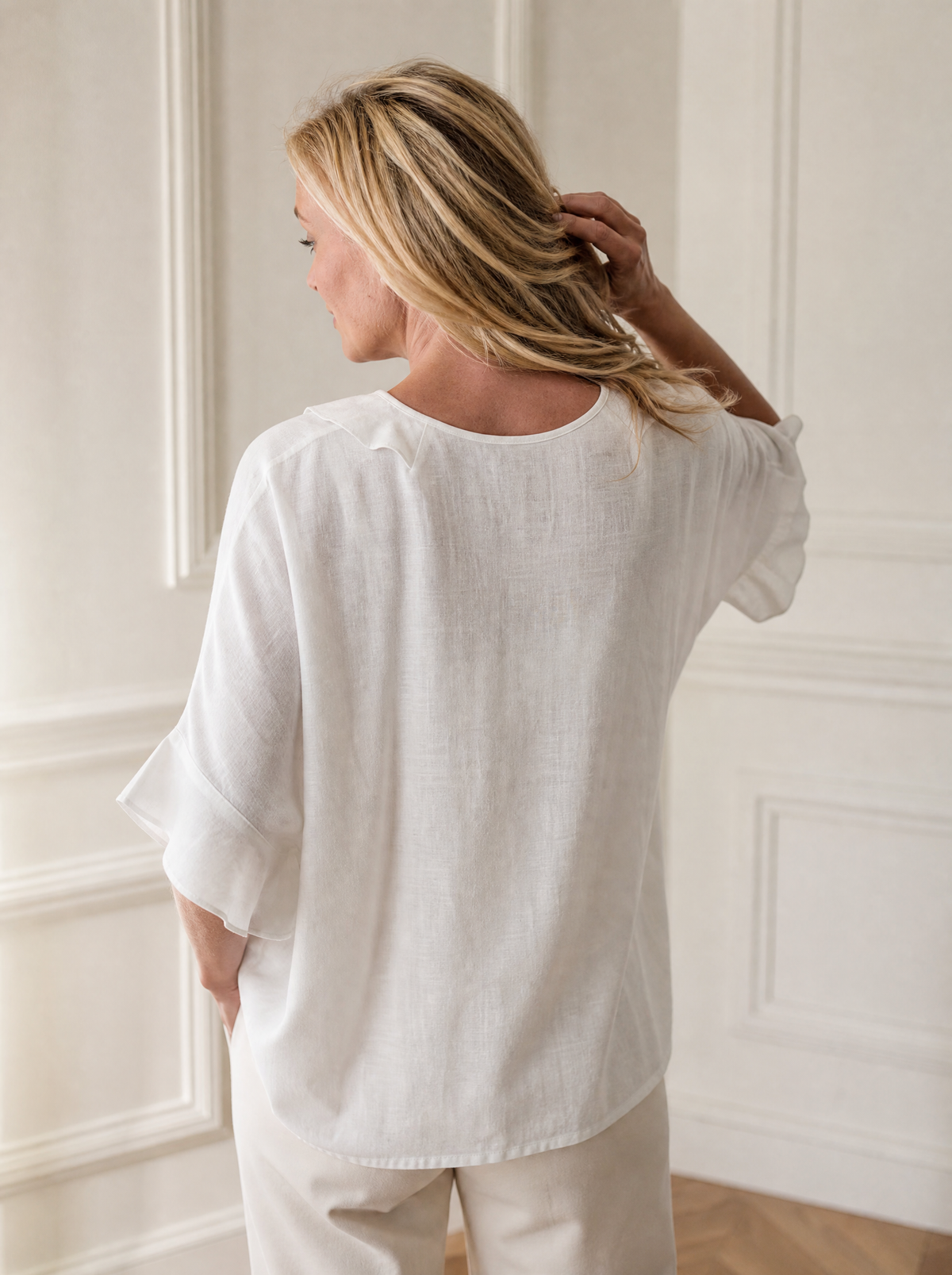 Full Size Ruffled V-Neck 3/4 Sleeve Blouse Plus Size - back