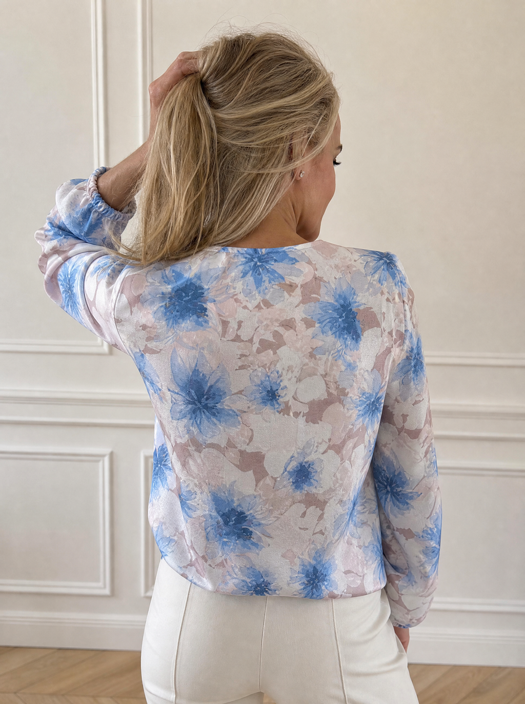 Floral Print Balloon Sleeve Blouse - back
