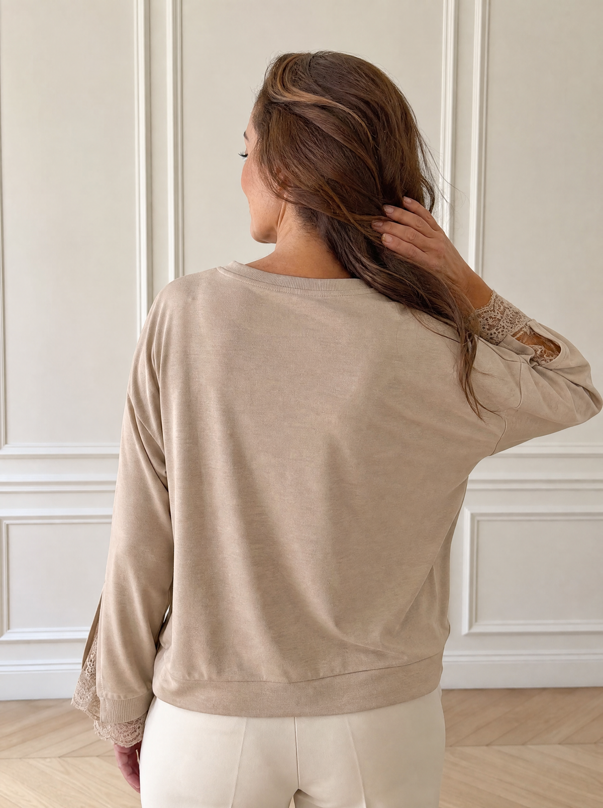 Lace Trim Split Sleeve Sweatshirt - back