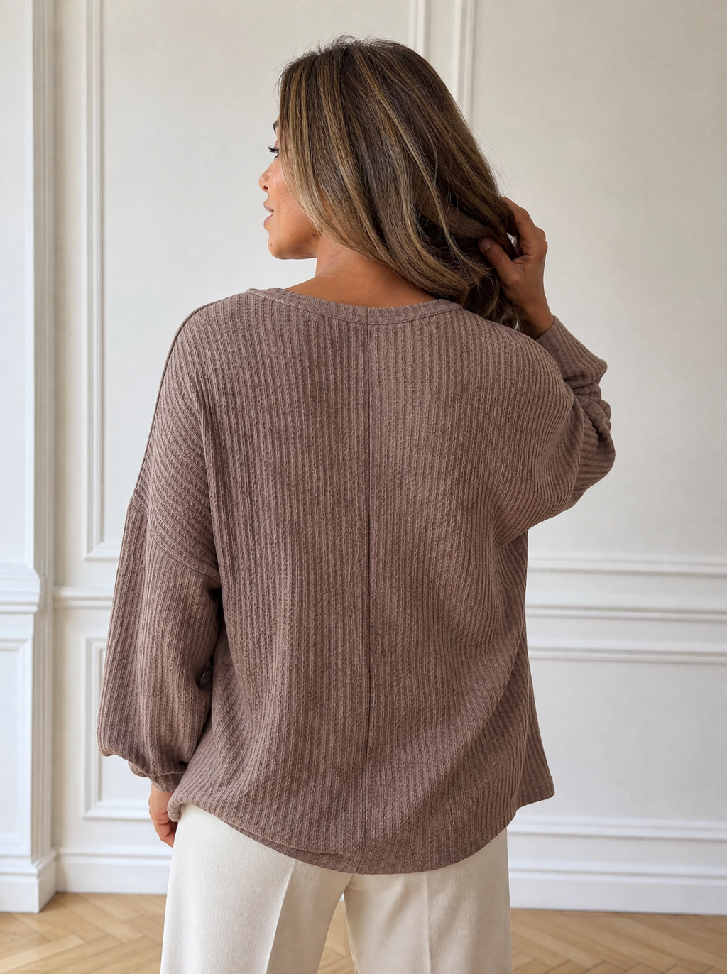 Button Detail Dropped Shoulder Knit Top - back