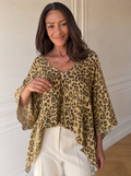 Full Size Leopard Print Asymmetrical Hem Top Plus Size - front