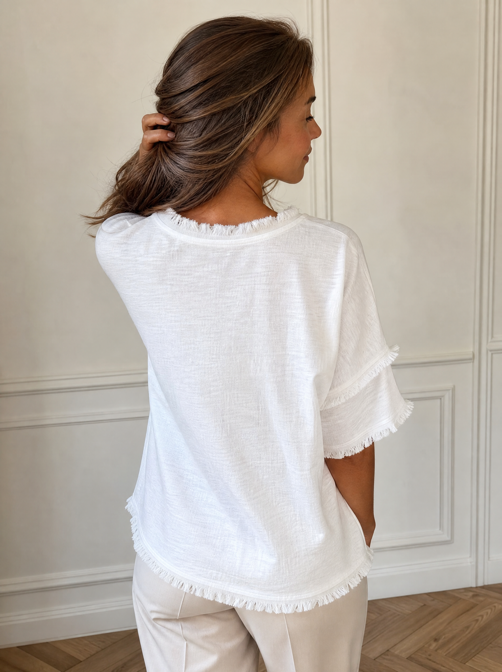 Full Size Frayed Edge V-Neck Blouse Plus Size - back
