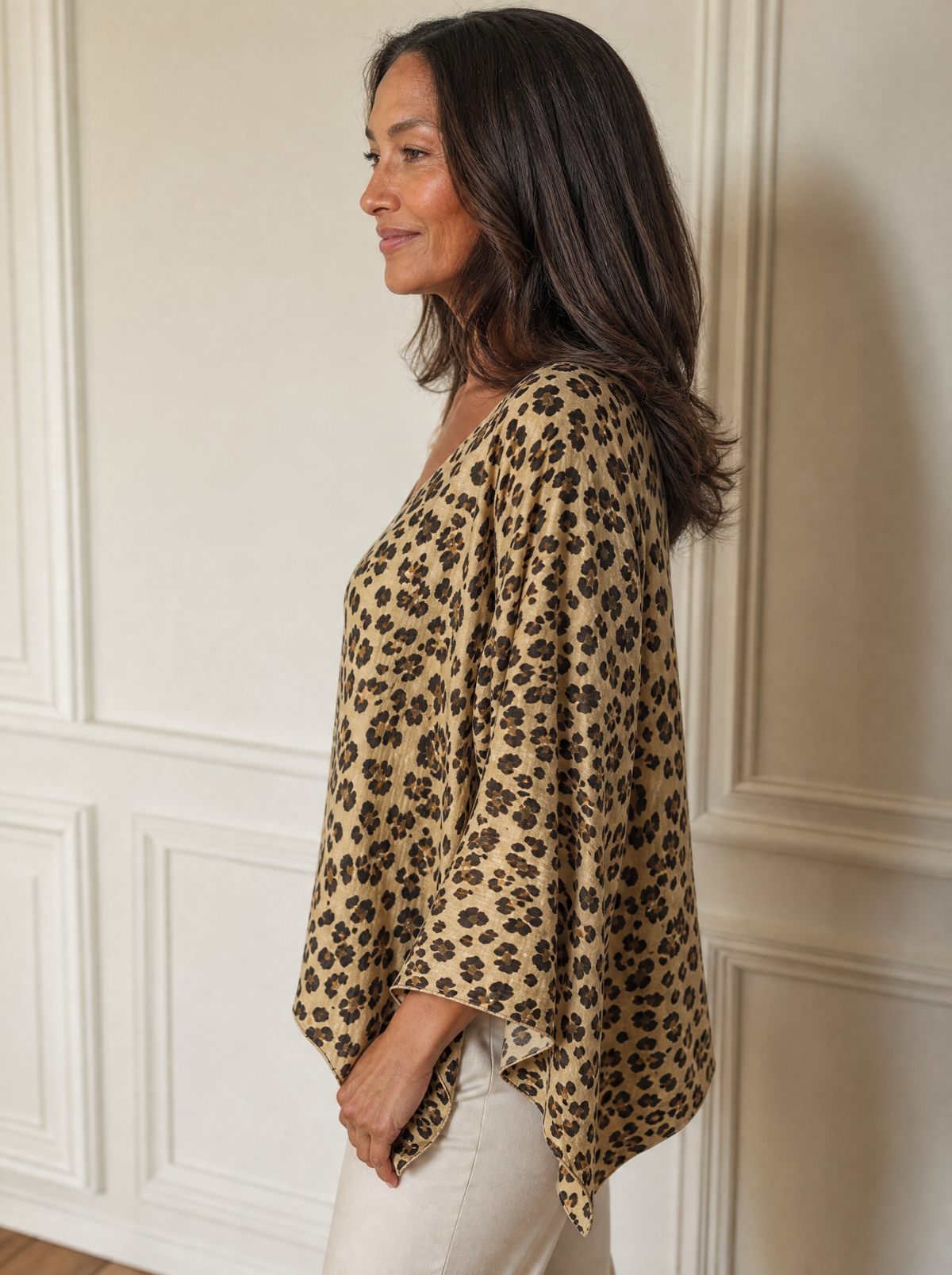 Full Size Leopard Print Asymmetrical Hem Top Plus Size - side