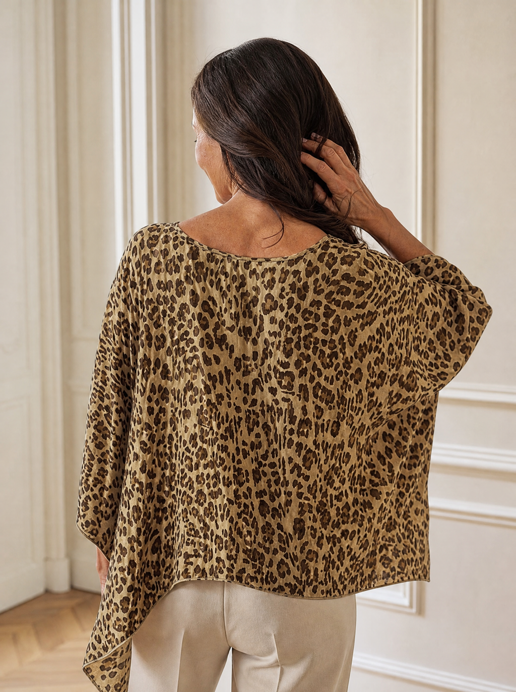 Full Size Leopard Print Asymmetrical Hem Top Plus Size - back