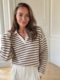 Striped Polo Collar Knit Sweatshirt - front