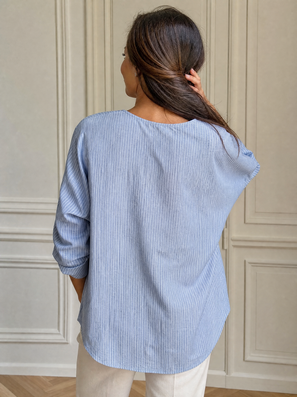 Casual Striped Long Sleeve Blouse - back