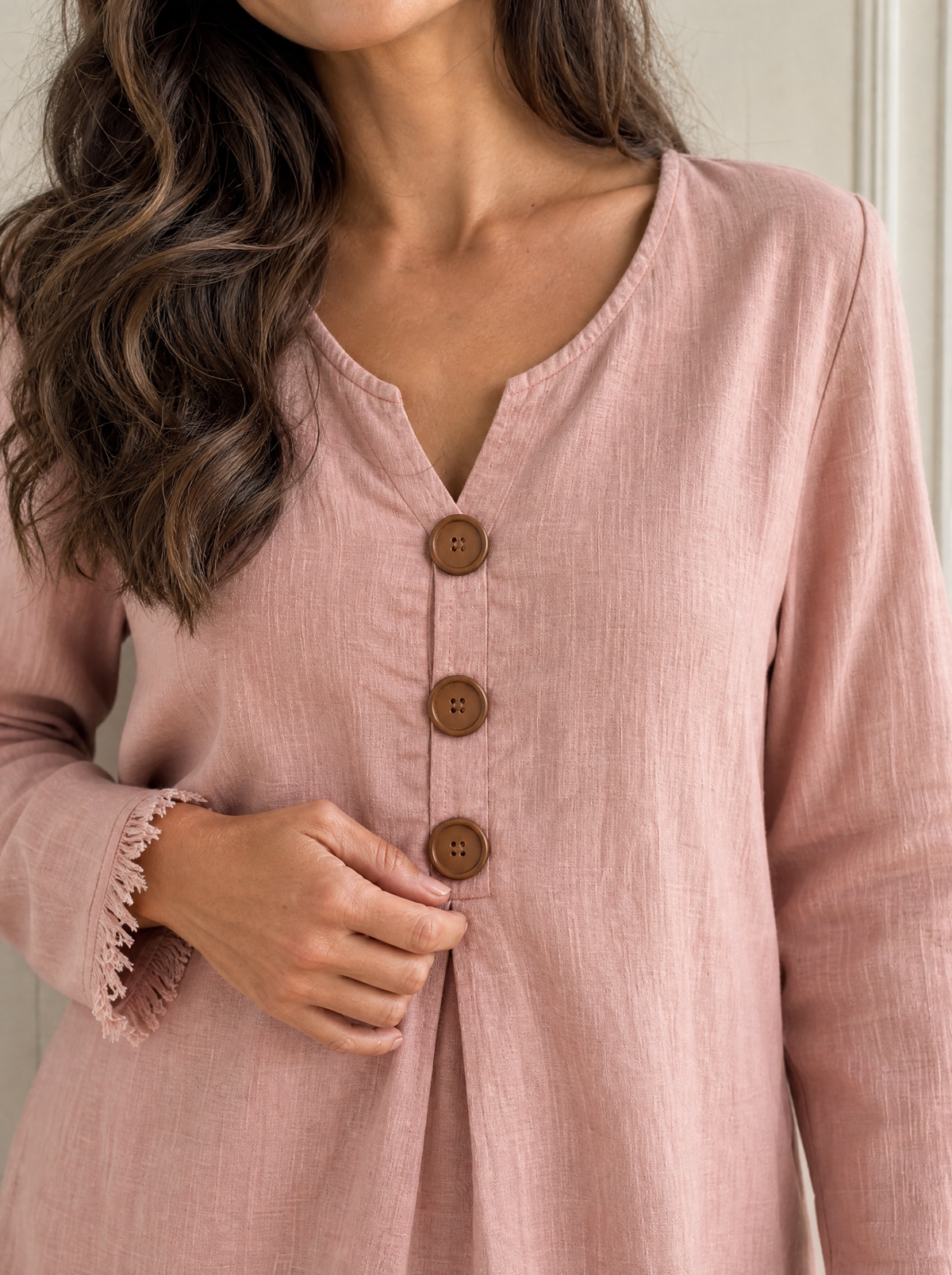 Full Size Frayed Hem Long Sleeve Blouse Plus Size - detail