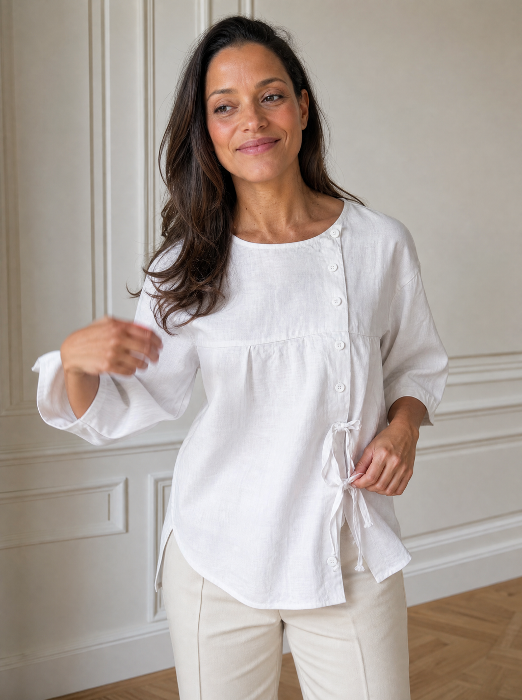 Full Size Decorative Button Tie-Front Blouse Plus Size - front