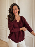 V-Neck Ribbed Long Sleeve T-Shirt - front