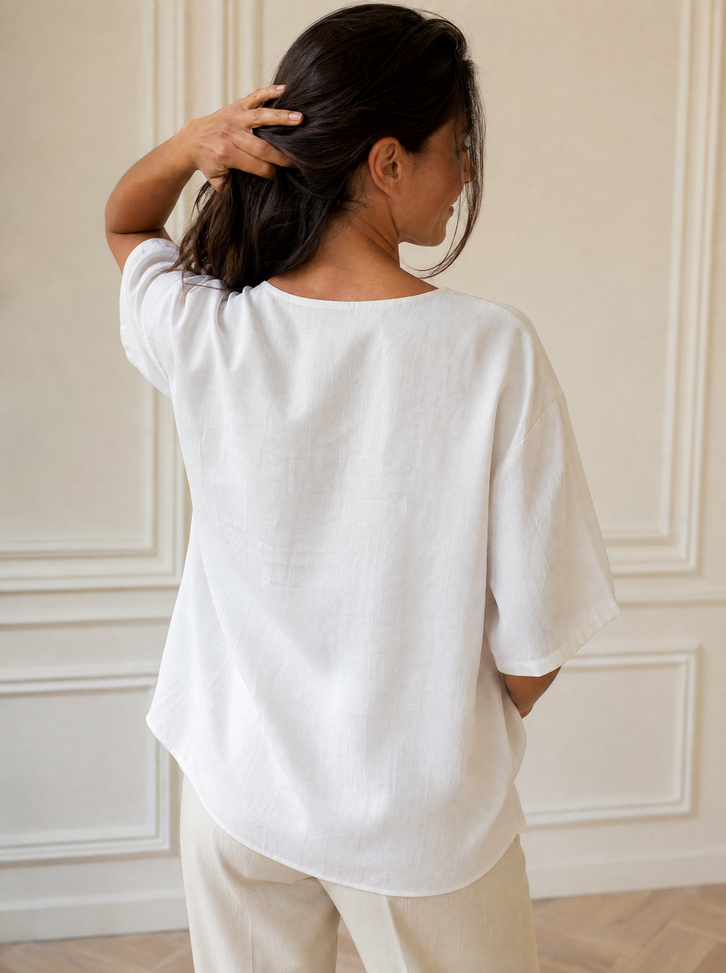 Full Size Decorative Button Tie-Front Blouse Plus Size - back