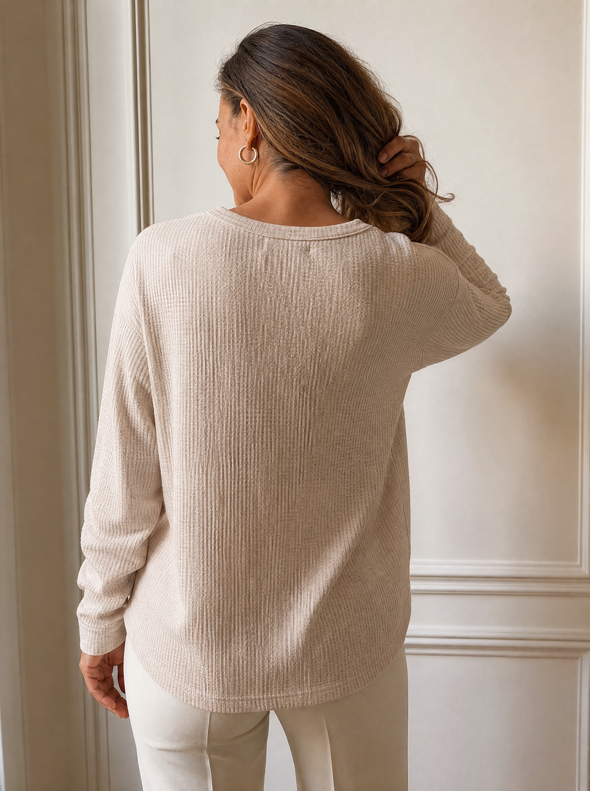 Waffle Knit Button Detail Top - back
