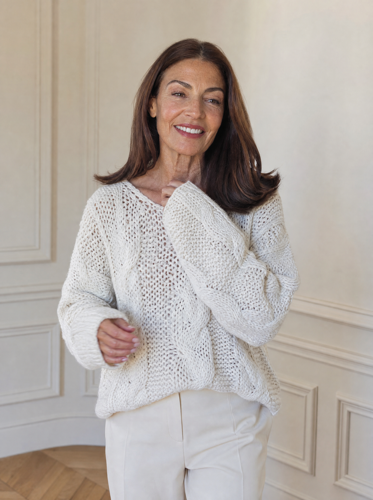 Chunky Cable Knit Long Sleeve Sweater - front