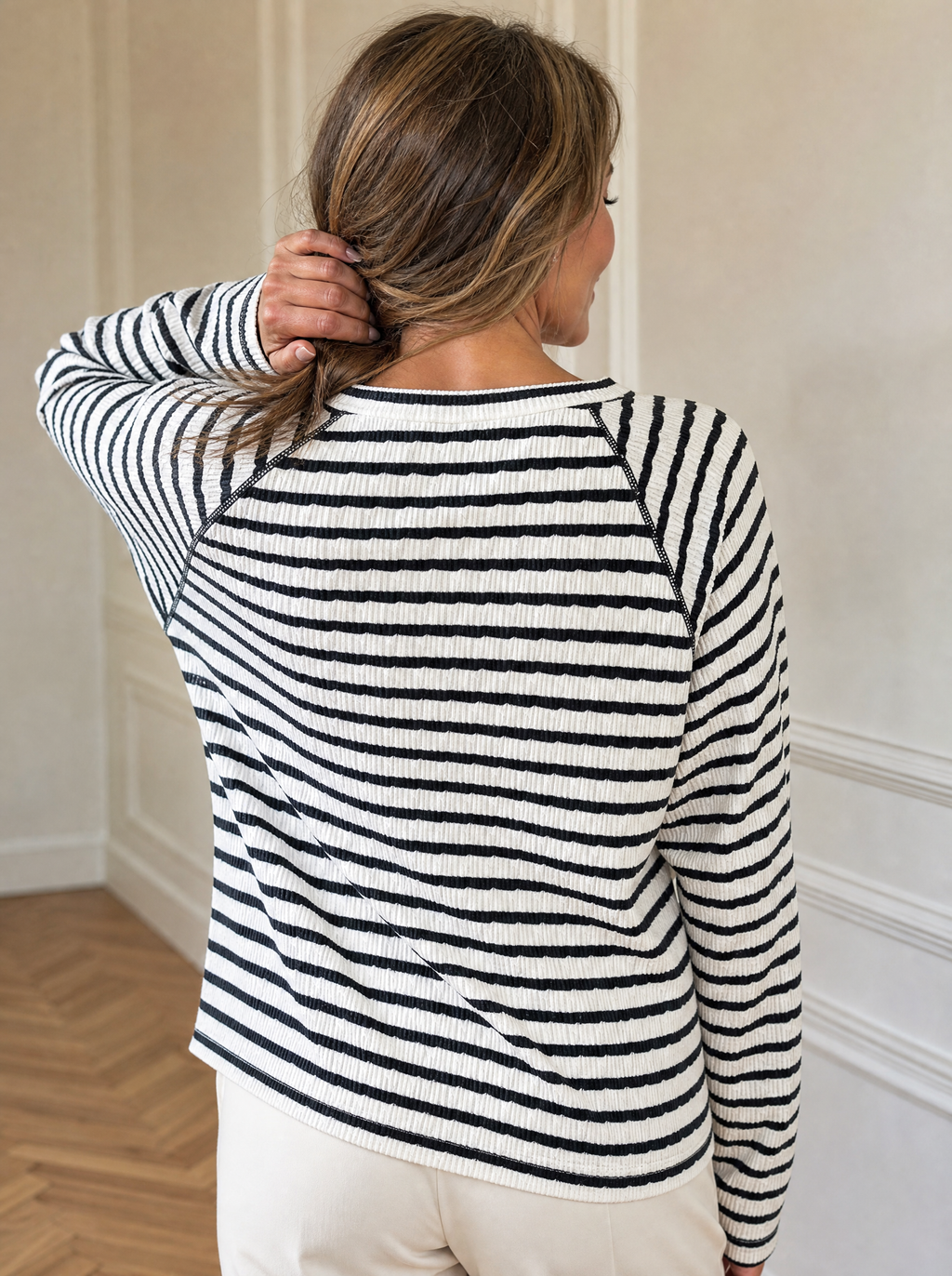 Casual Striped Raglan Sleeve Long-Sleeve T-Shirt - back