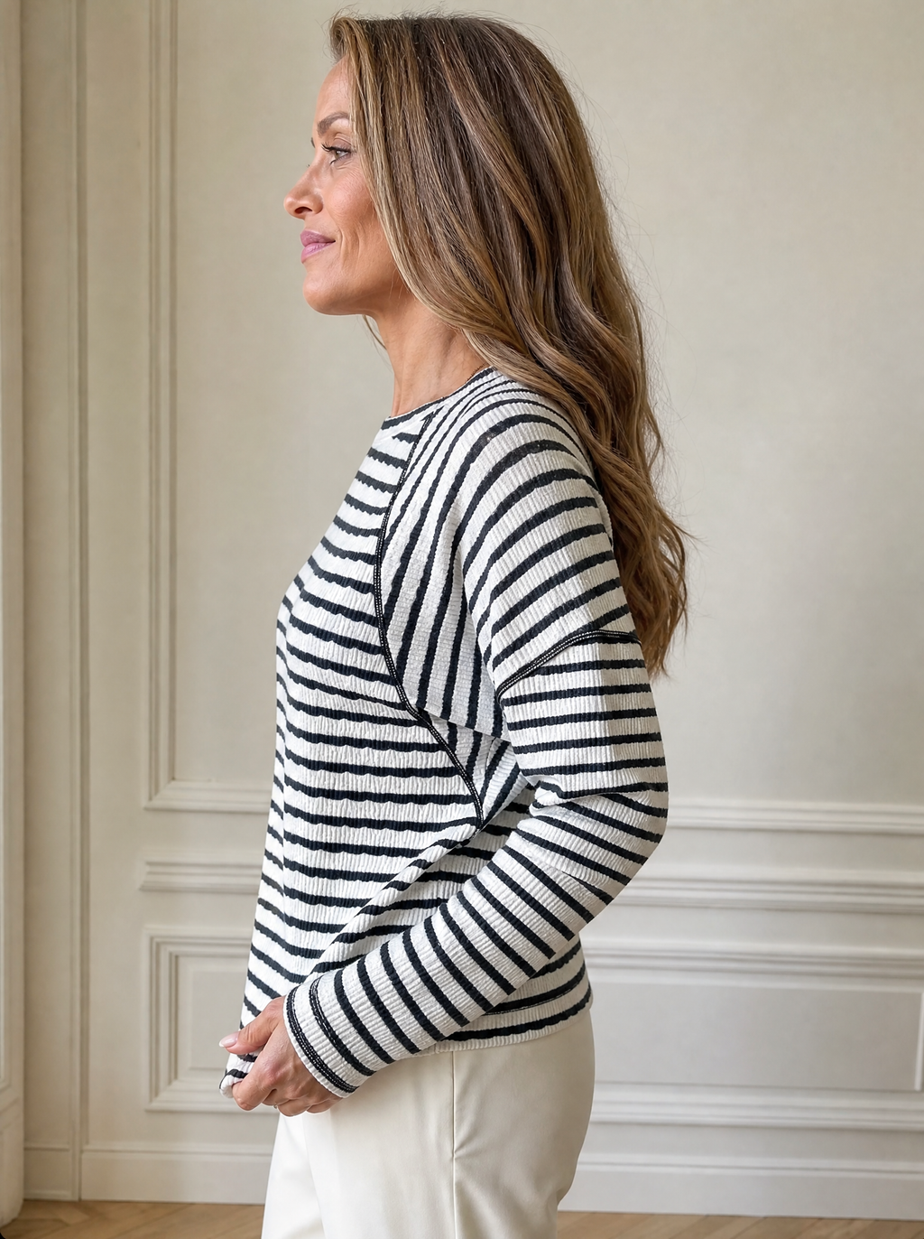 Casual Striped Raglan Sleeve Long-Sleeve T-Shirt - side