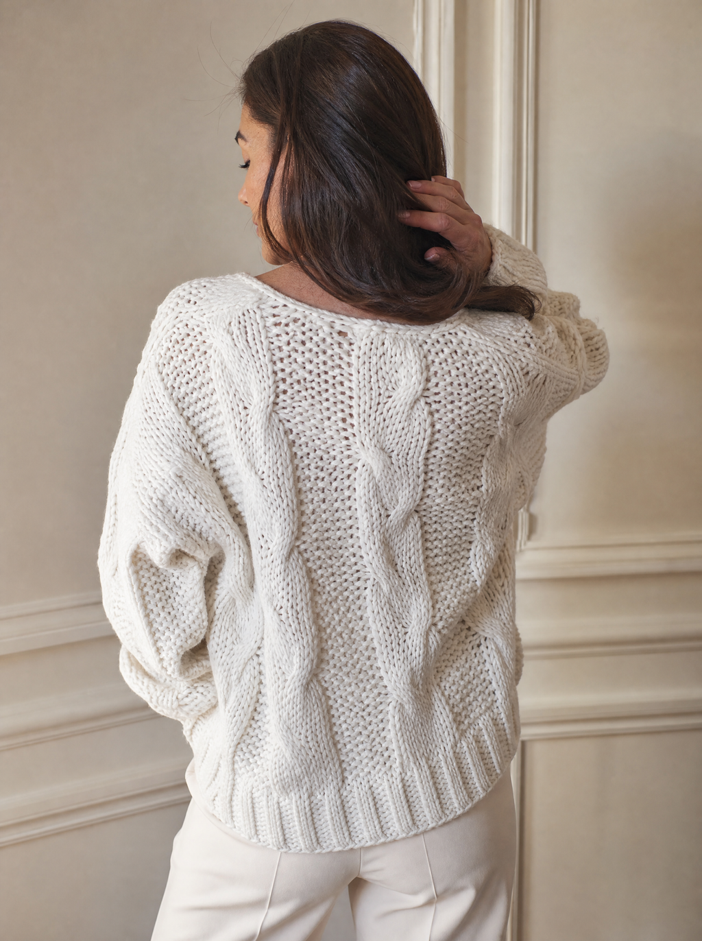 Chunky Cable Knit Long Sleeve Sweater - back