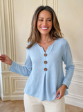 Full Size Decorative Button Long Sleeve Blouse Plus Size - front