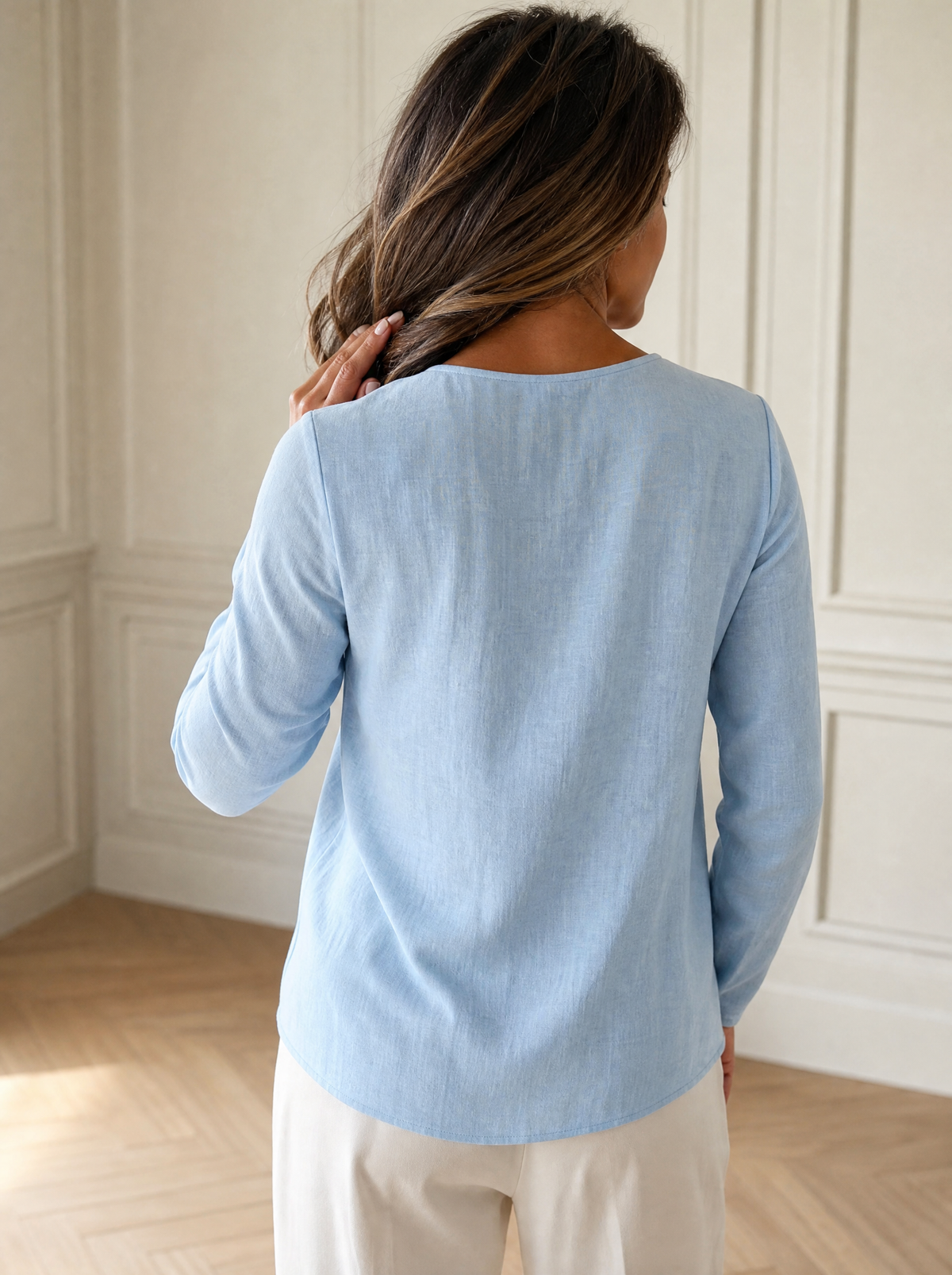 Full Size Decorative Button Long Sleeve Blouse Plus Size - back